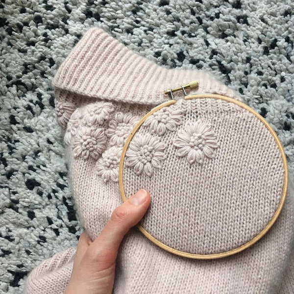 Clara Eggers x AlmaKnit strikdesign med broderi